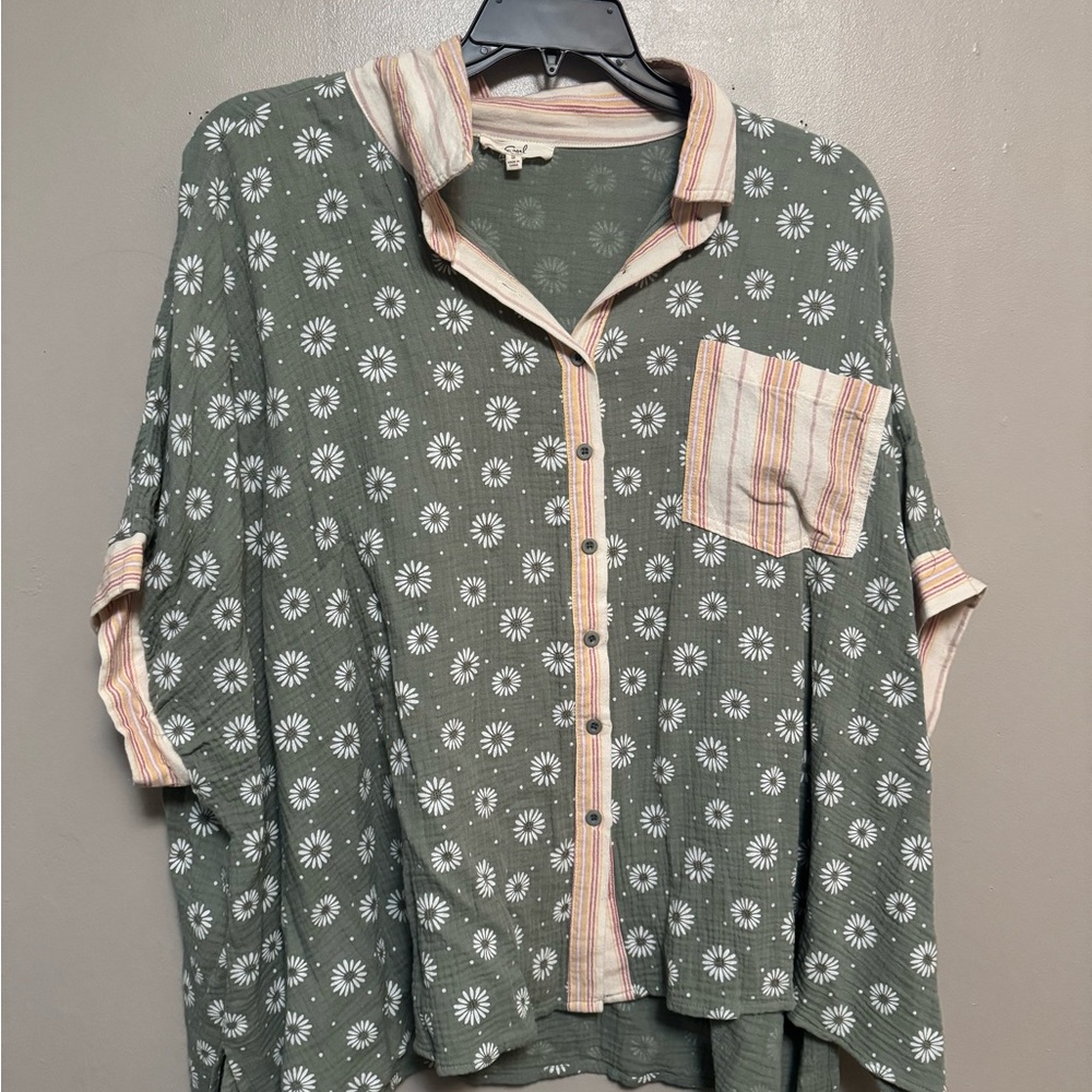 Green Floral Button-Up Shirt